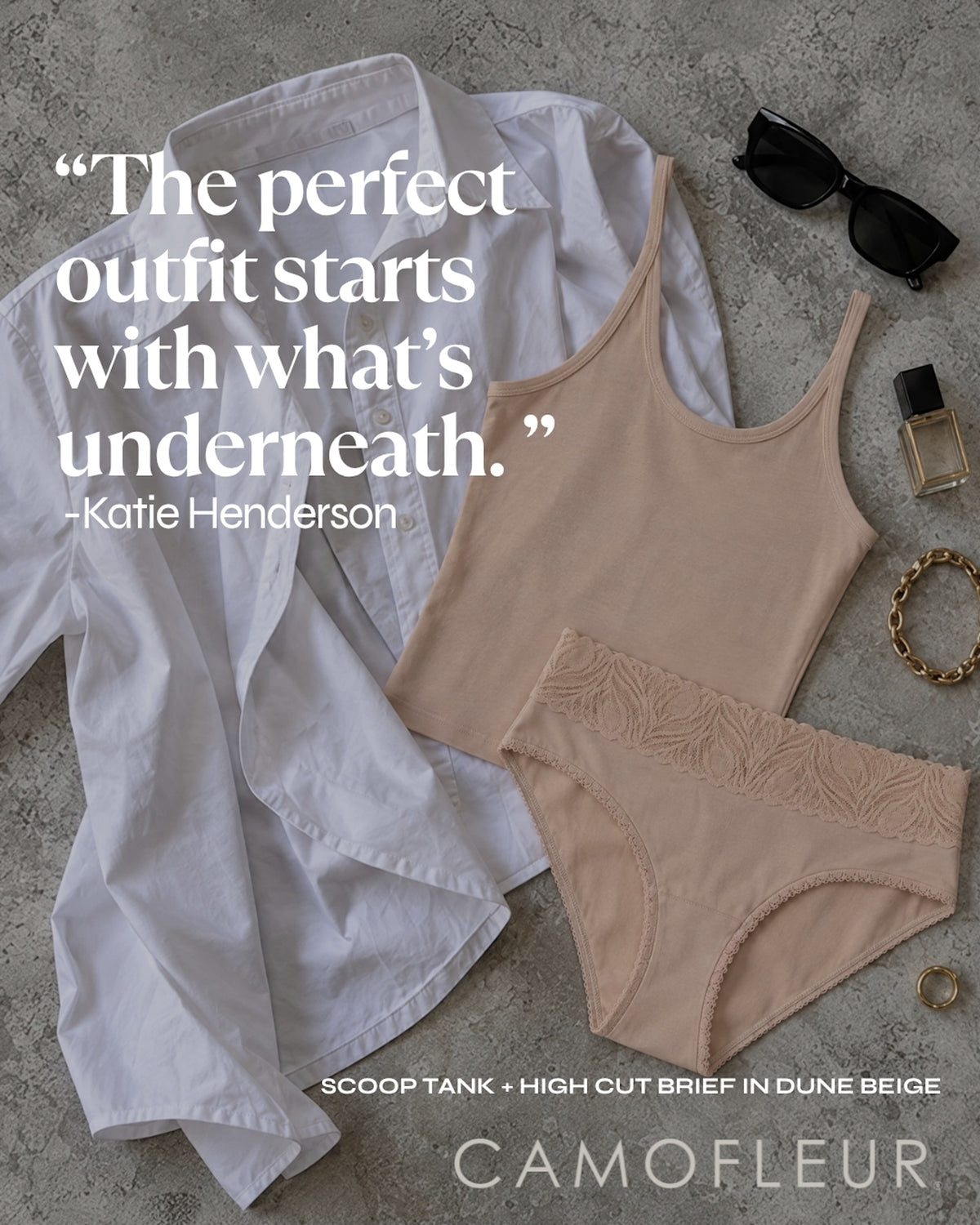 Scoop Tank + High Cut Brief in Dune Beige