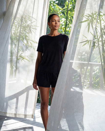 Bamboo Shorts + Relaxed Tee in Noir Black