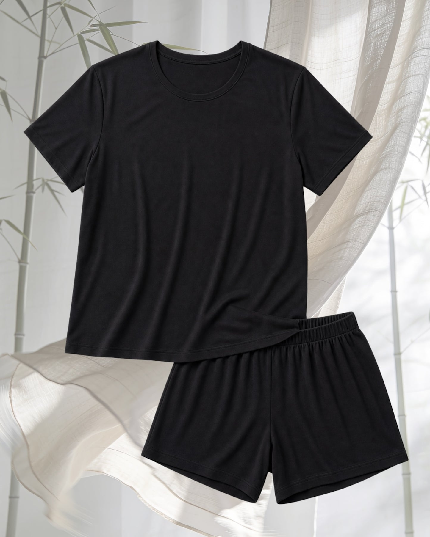 Bamboo Shorts + Relaxed Tee in Noir Black