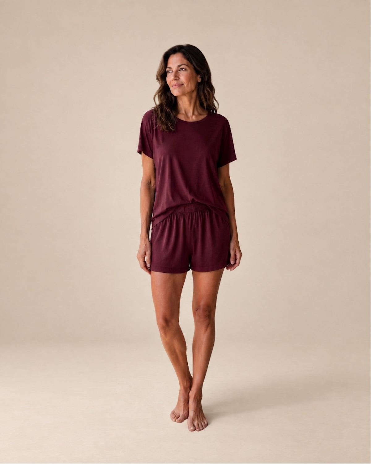 Relaxed Tee + Lounge Shorts in Bordeaux Red