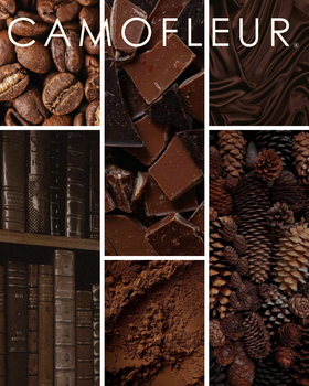 Collage of chocolate-themed images with the brand 'Camofleur' displayed.
