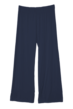 Navy bamboo blue lounge pants on a white background