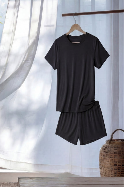 Bamboo Shorts + Relaxed Tee in Noir Black