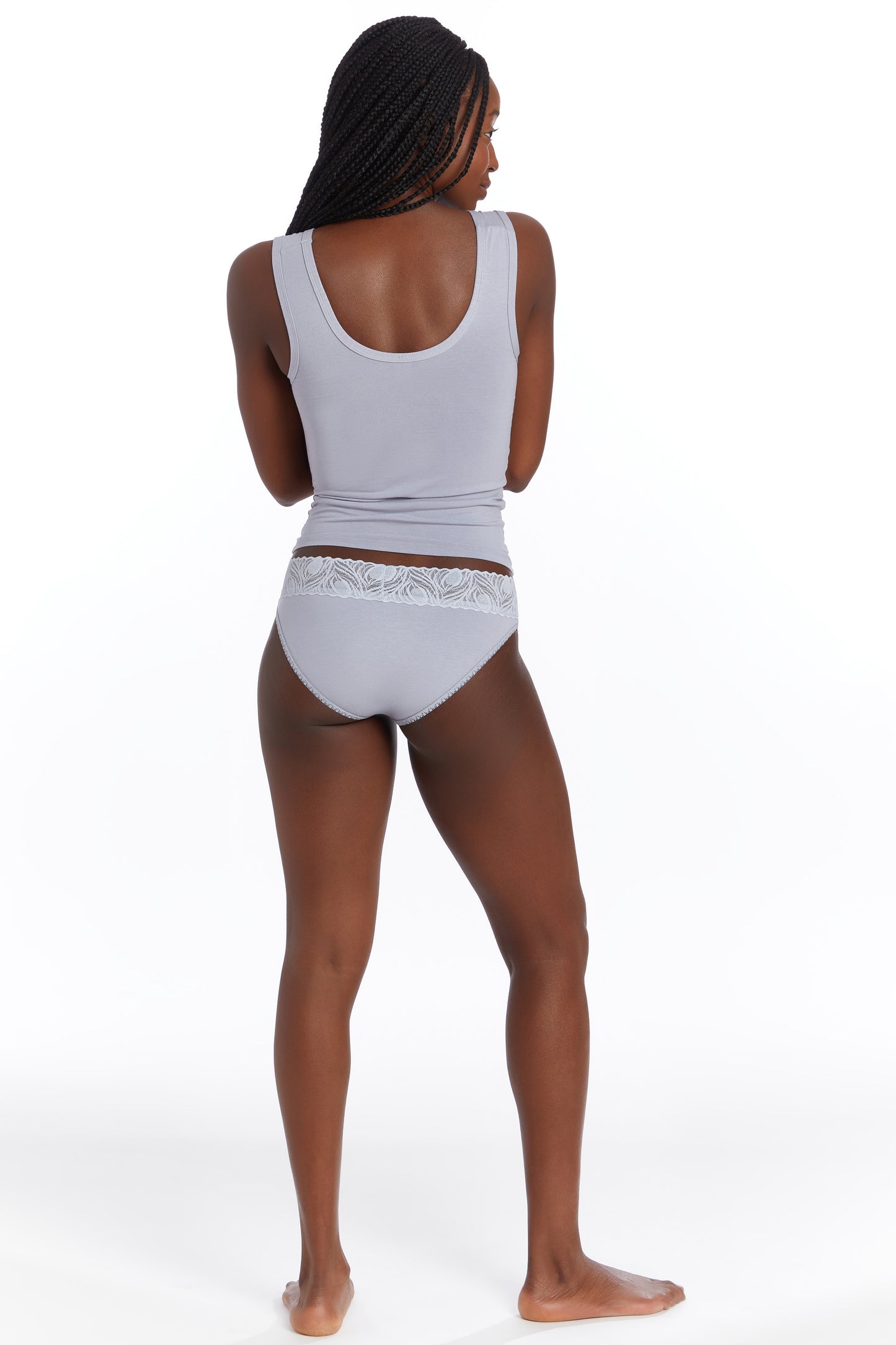 camofleur perle grey bamboo cotton classic tank shown from the back in a perle grey shade.