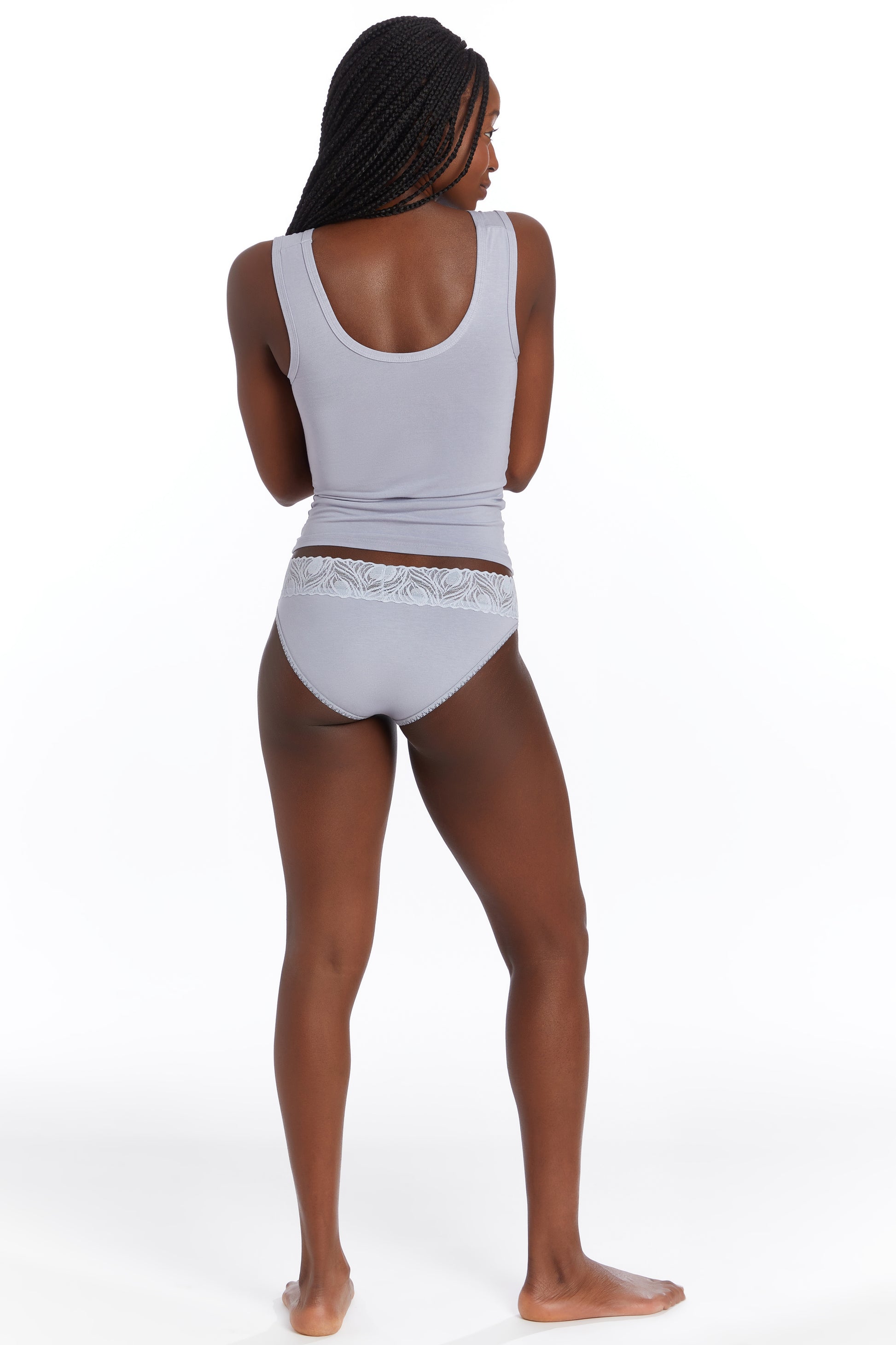 camofleur perle grey bamboo cotton classic tank shown from the back in a perle grey shade.