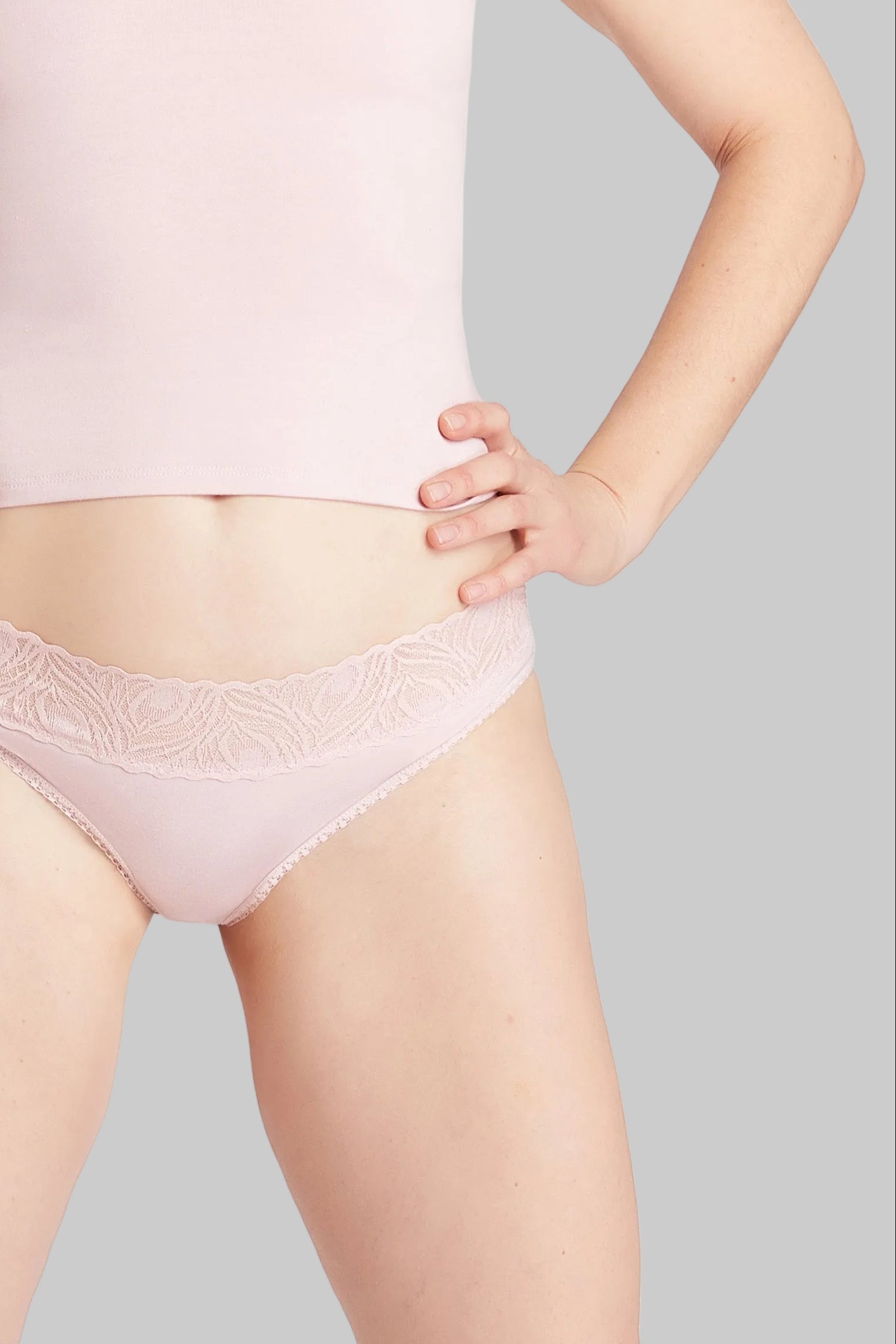 This image features the Camofleur Signature Low Rise Bikini, designed for both comfort and style. The bikini is crafted from a blend of sustainable bamboo and cotton materials, emphasizing both environmental responsibility and softness against the skin.