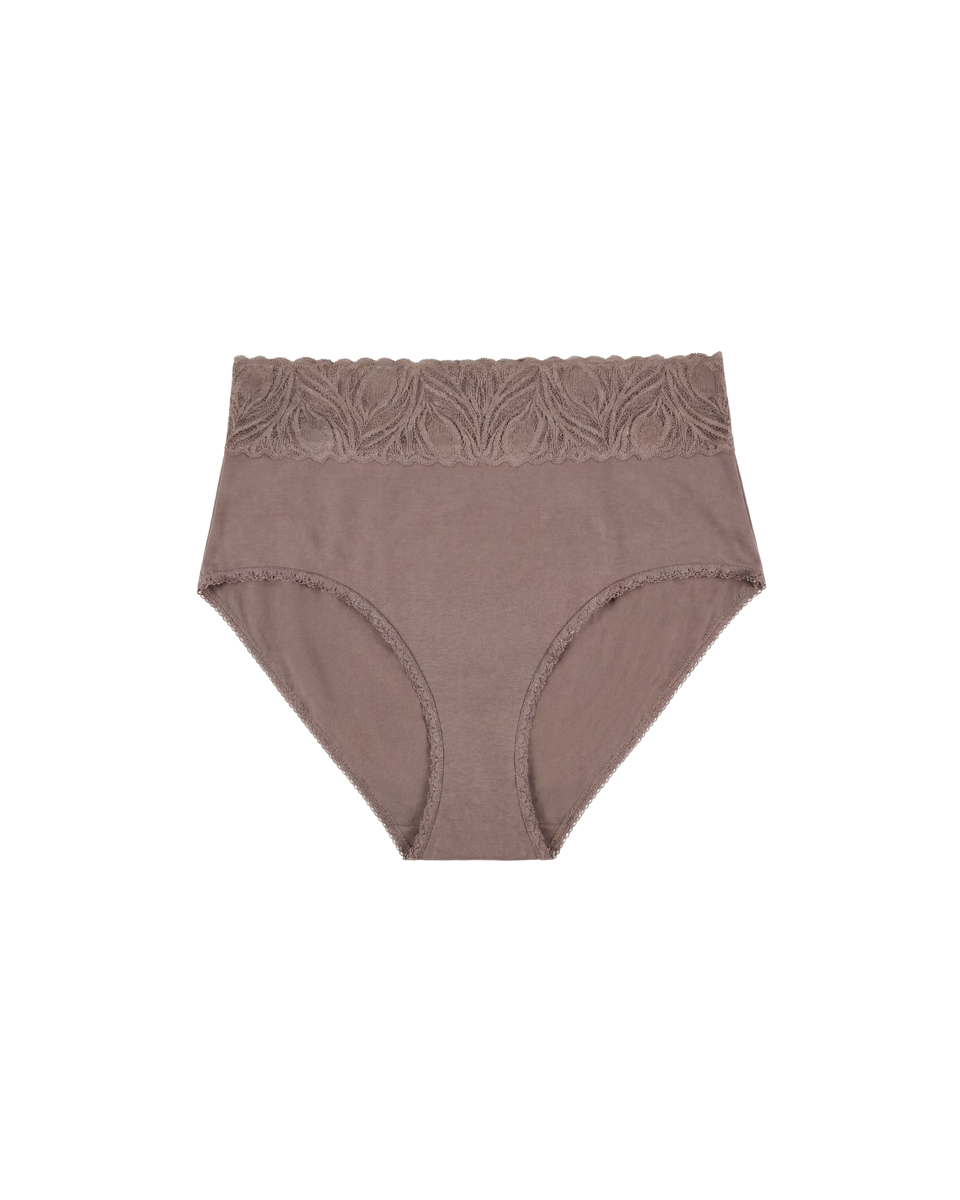 taupe high cut brief with wide lace waistband from camofleur